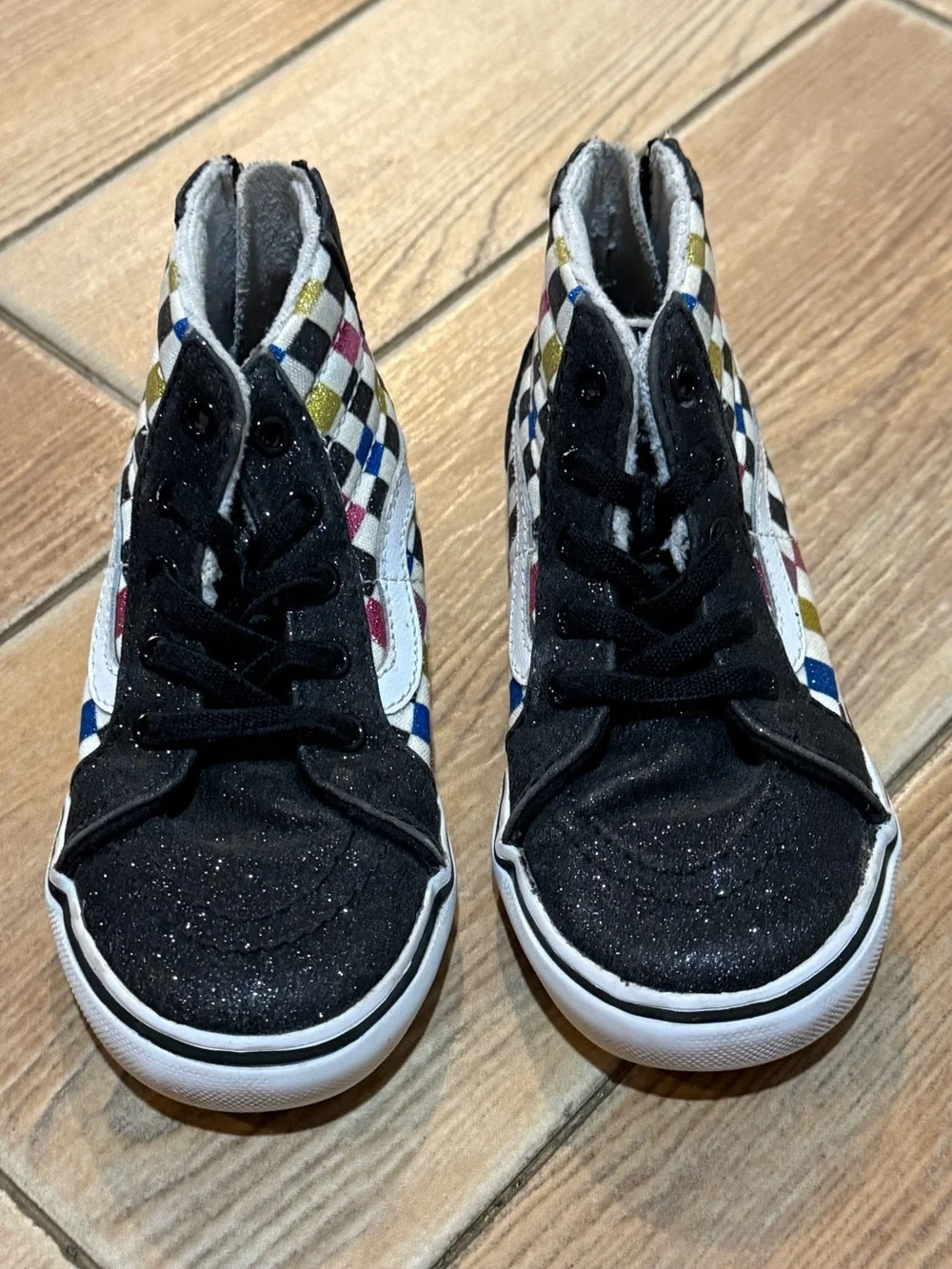 Vans Kids Black Sparkle High-Top Sneakers with Multicolor Check Panels
